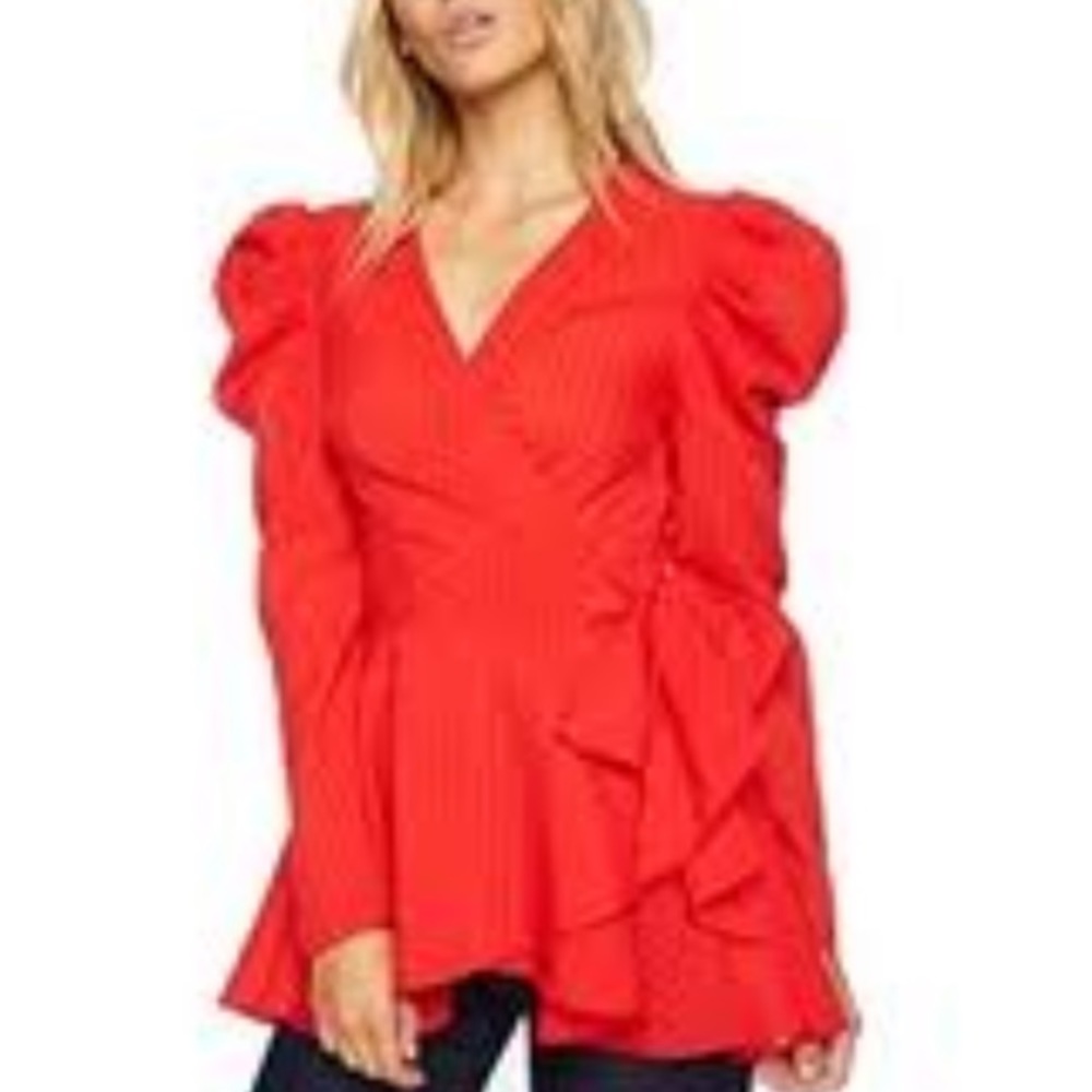 C/Meo collective red puffy sleeves blouse